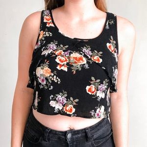Black Flutter Floral Crop Top
